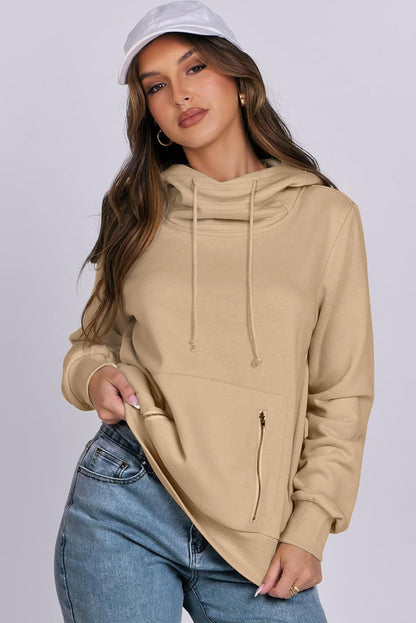 Zipped Pocket Cozy Drawstring Hoodie | Parchment