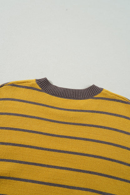 Daisy Floral Knitted Round Neck Sweater | Yellow Stripe