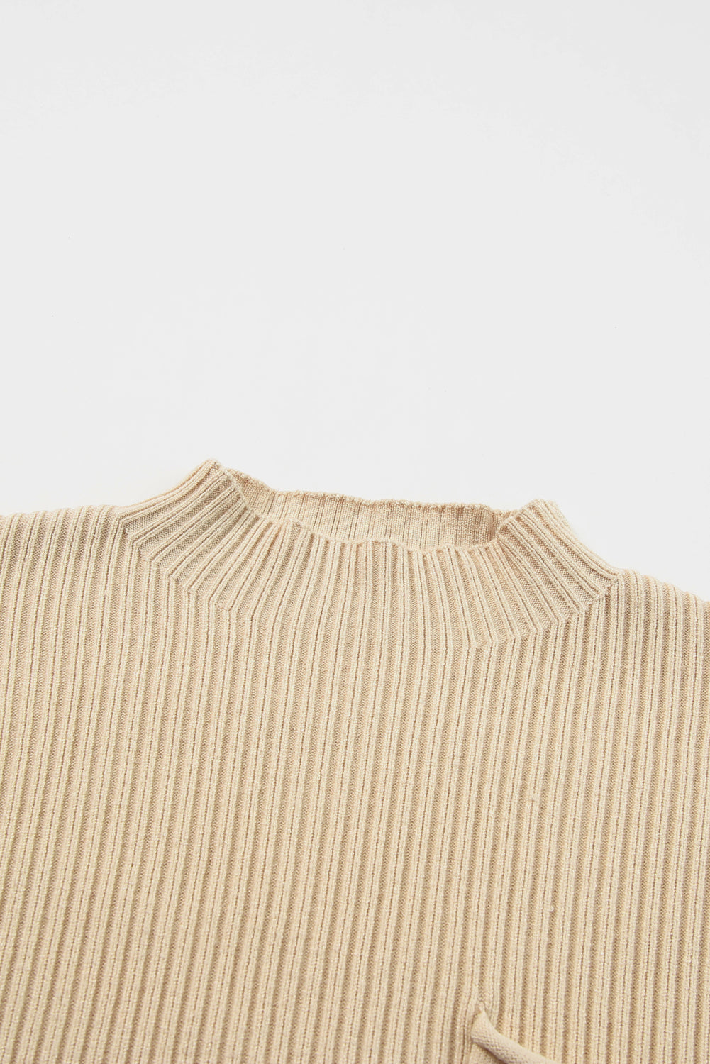 Patch Pocket Ribbed Knit Short Sleeve Sweater | Oatmeal