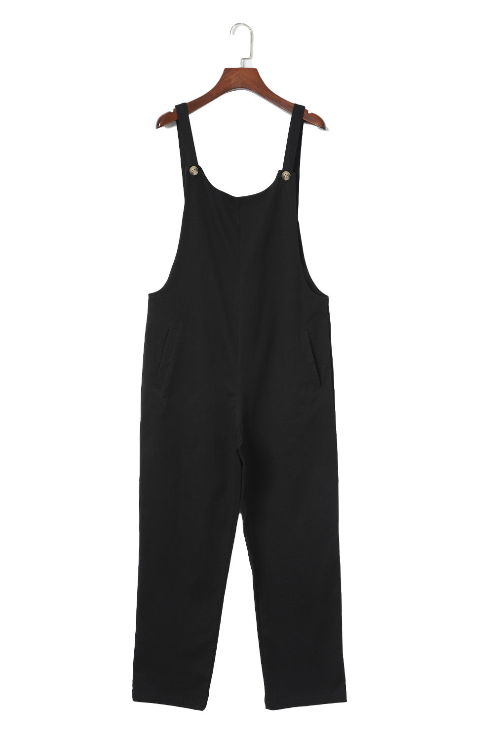 Button Straps Pocketed Cropped Jumpsuit | Black