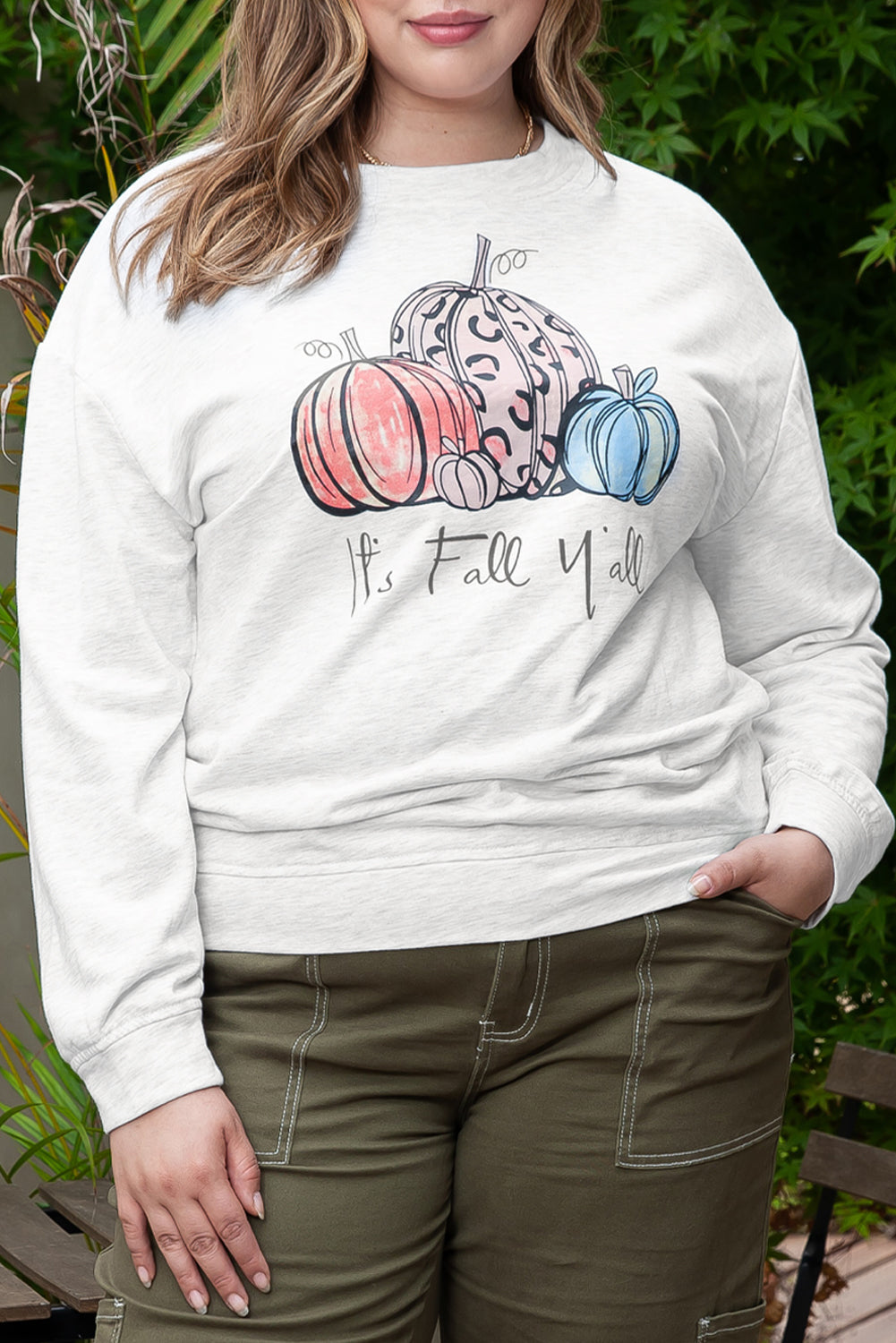 Pumpkin Graphic Plus Size Pullover Sweatshirt | Gray