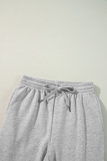 Solid Colour Fleece Lined Drawstring Waist Joggers | Light Grey