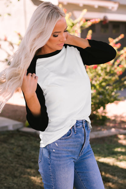 Colour Block Raglan Sleeve Pullover Top | Black