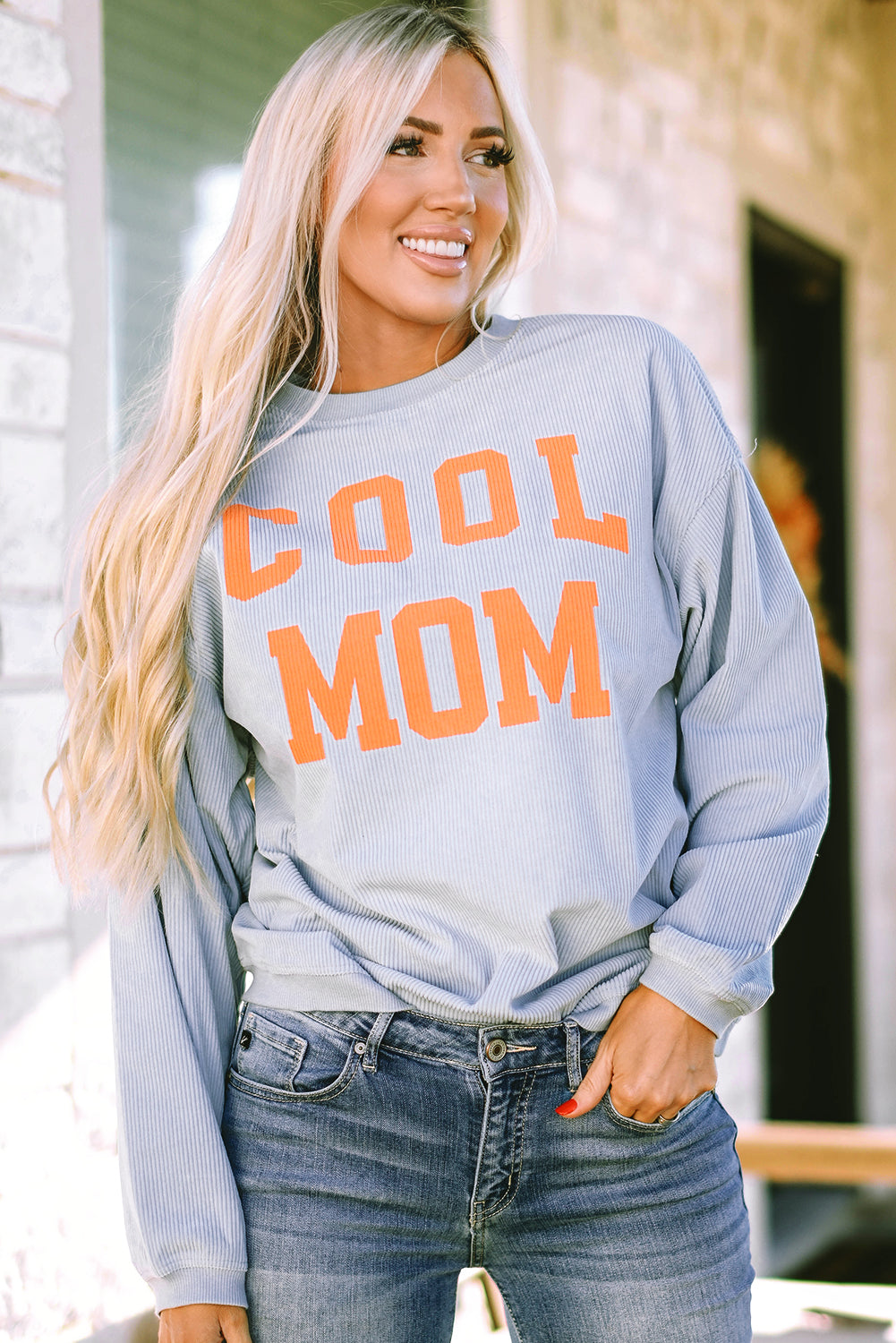 Cool Mom Graphic Print Cording Sweatshirt | Gray