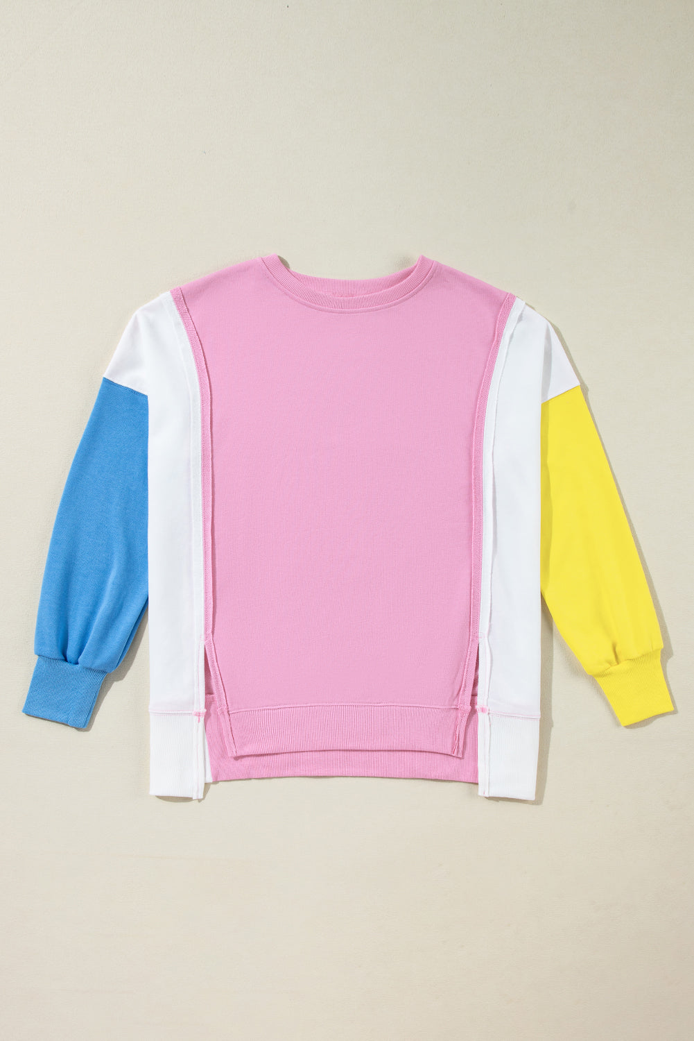 Colour Block Exposed Seam Side Slits Crewneck Sweatshirt | Bonbon