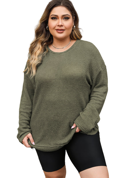 Plus Size Textured Knit Long Sleeve Top | Moss Green