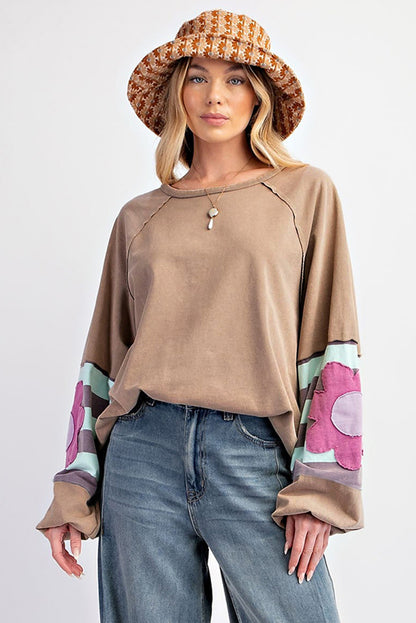 Dune Flower Patchwork Raglan Sleeve Exposed Seam Oversized Top | DUNE