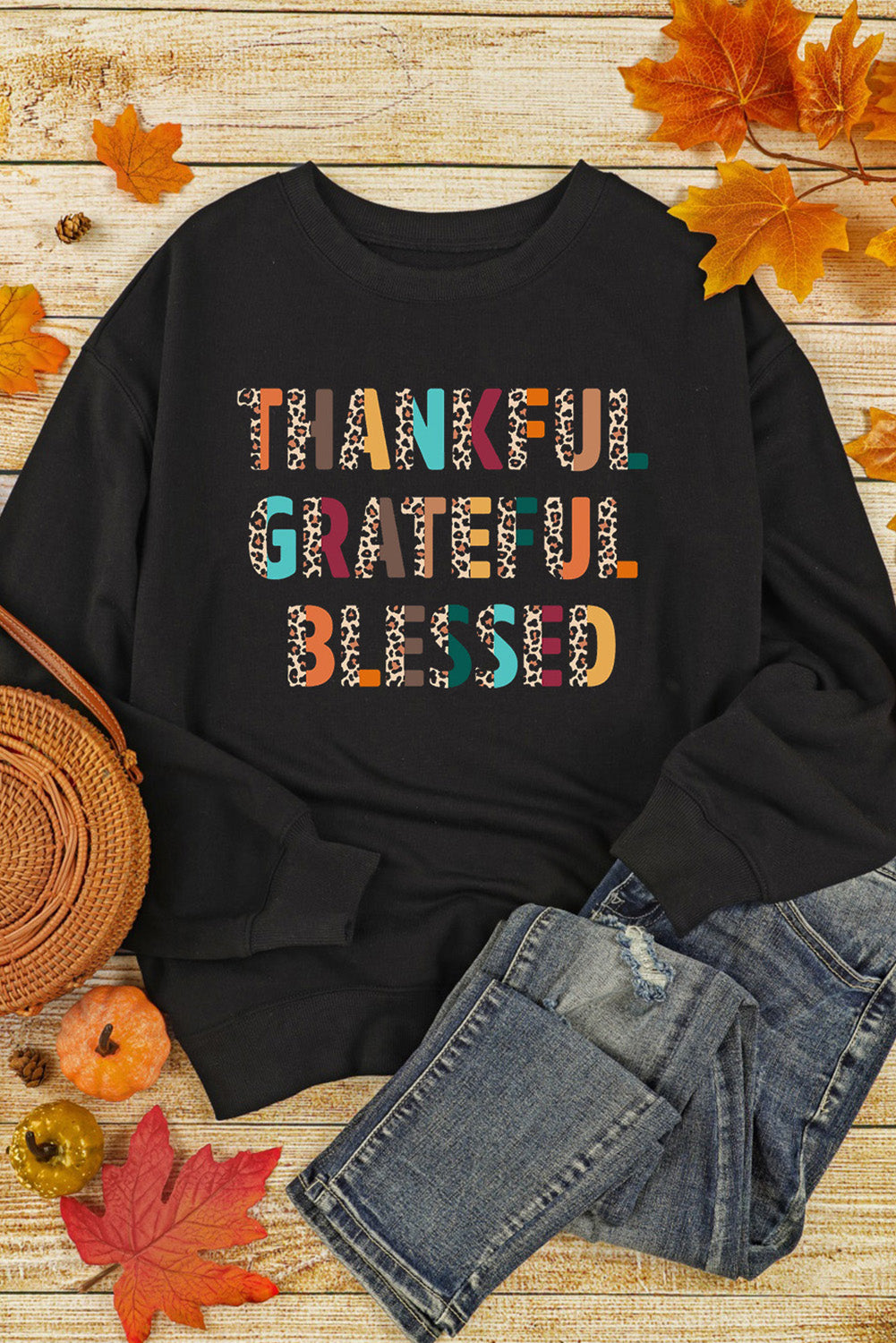 Black Leopard TANKFUL GRATEFUL BLESSED Graphic Sweatshirt