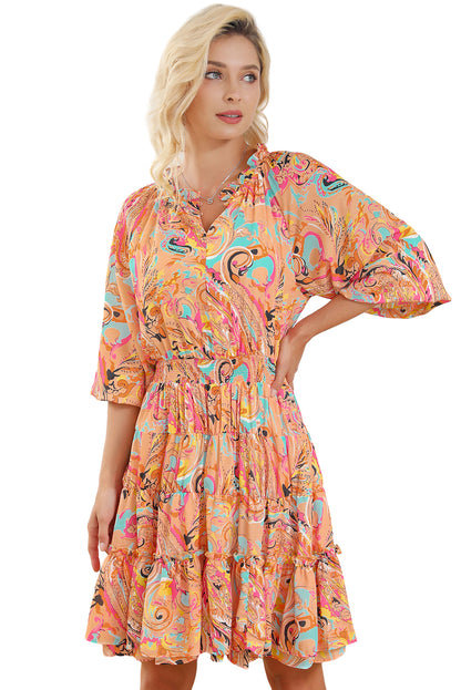 Paisley Print Frilled Mini Dress | Multicolour