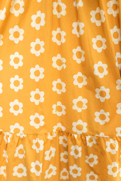 Flower Print Bracelet Sleeve Buttons Collared Maxi Dress | Yellow