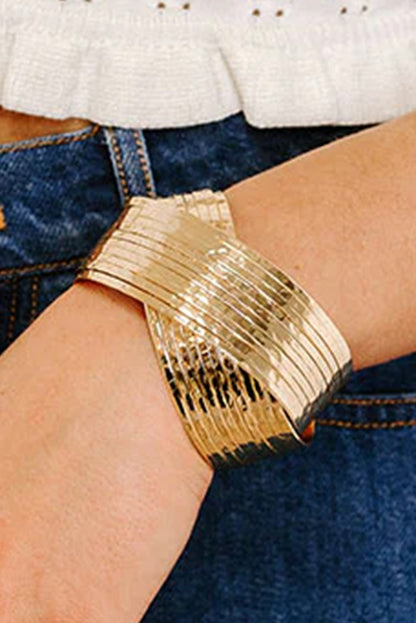 Textured Crossover Metal Cuff Bracelet | Gold