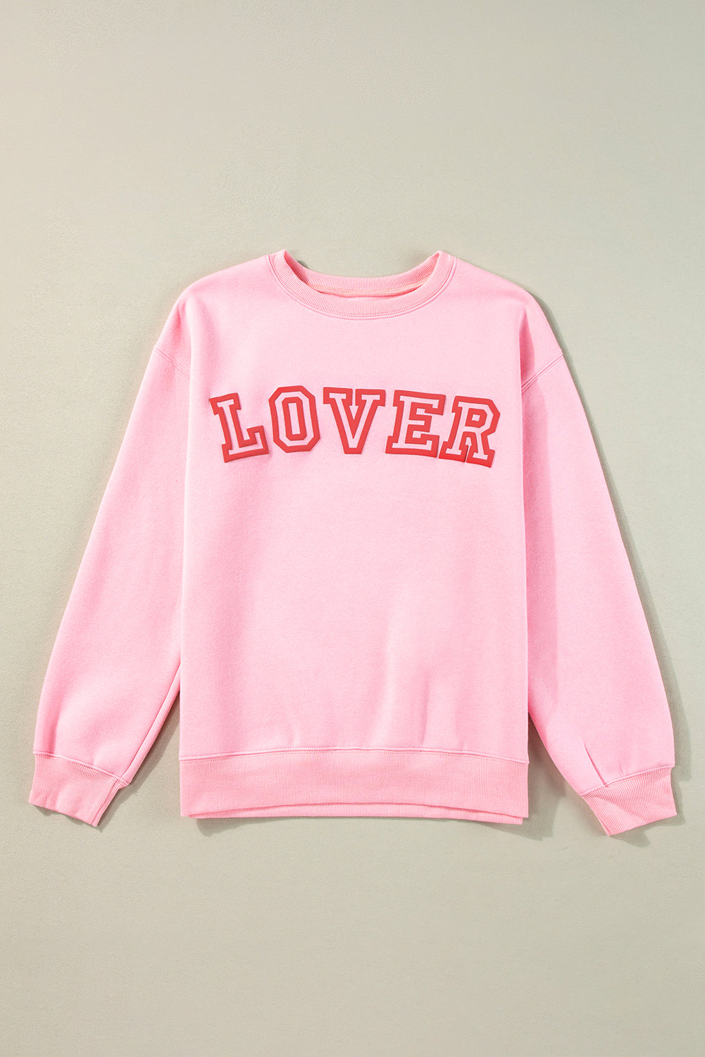 Lover Puff Print Drop Shoulder Pullover Sweatshirt | Pink