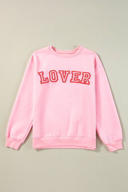 Lover Puff Print Drop Shoulder Pullover Sweatshirt | Pink