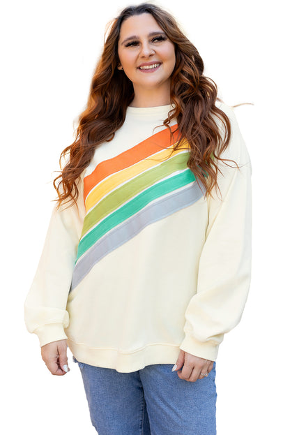 White Rainbow Raglan Sleeve Crew Neck Plus Size Sweatshirt | white