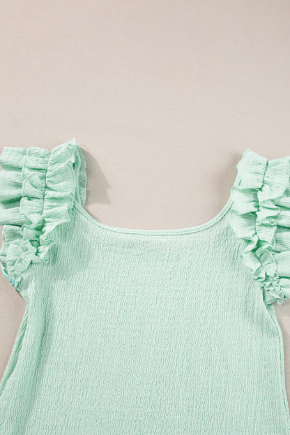 Ruffle Strap Crinkle Textured Tank Top | Clearly Aqua