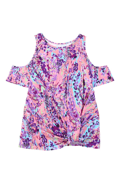 Lavender Floral Print Cold Shoulder Blouse | Multicolour