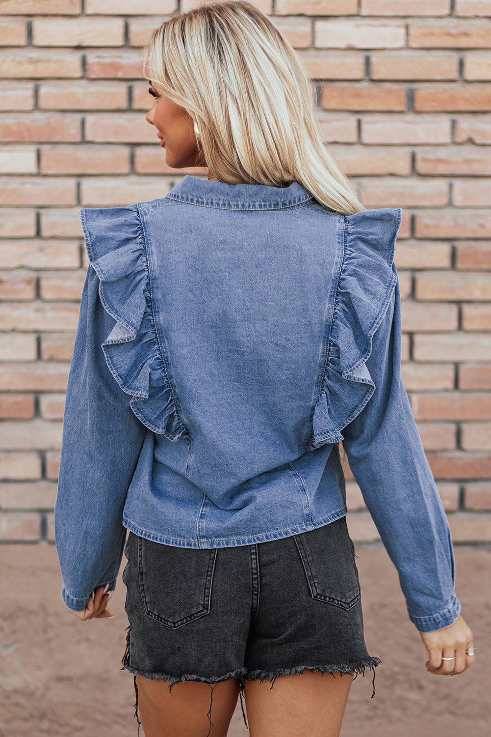 Denim Ruffled Casual Top | Dusk Blue