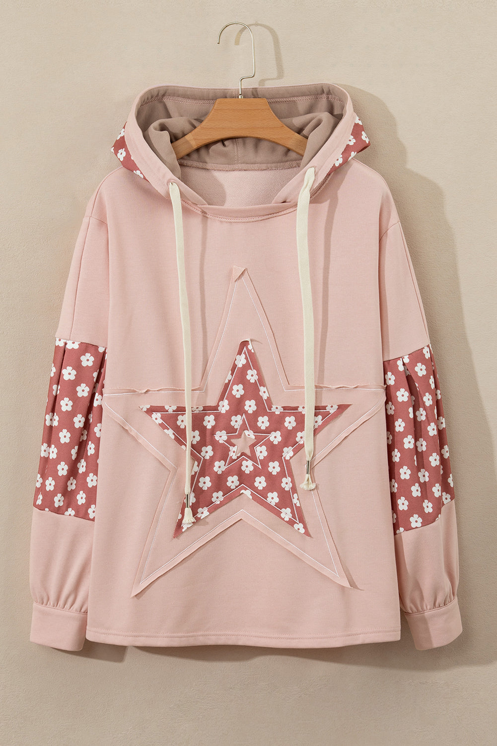 Floral Patchwork Star Pattern Drawstring Hoodie | Delicacy