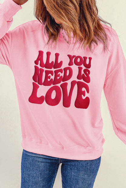 All You Need Is Love Valentines Slogan Printed Sweatshirt | Pink