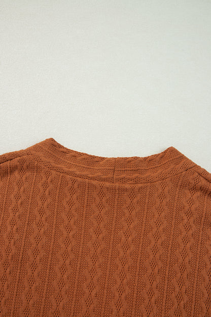 Textured Knit Side Pockets Open Front Cardigan | Chestnut