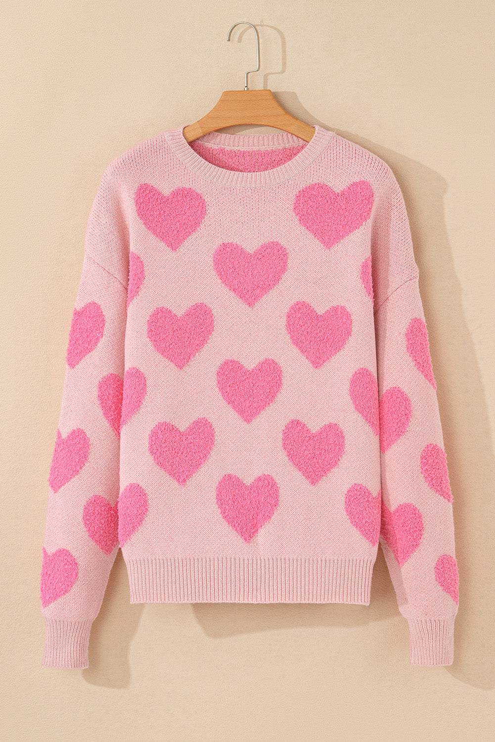 Valentine'S Day Heart Jacquard Knit Sweater | Light Pink