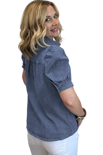 Bubble Sleeve Button Up Denim Shirt | Ashleigh Blue