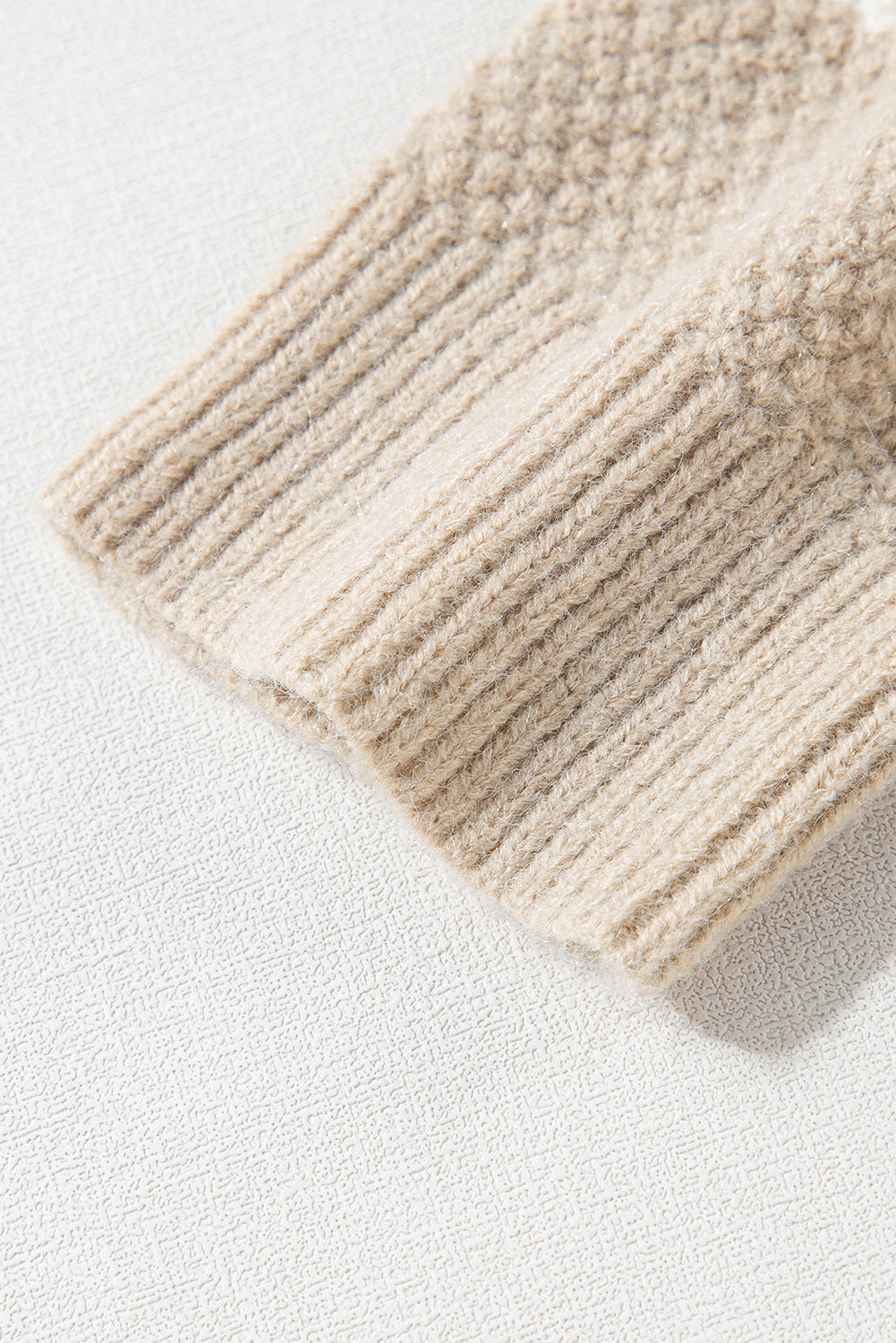 Cable Knit Colourblock Crew Neck Drop Shoulder Sweater | Khaki