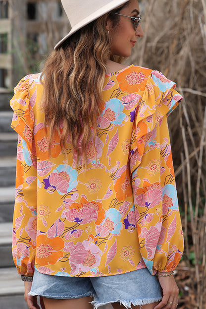 Floral Print Ruffle Puff Sleeve Blouse | Ginger