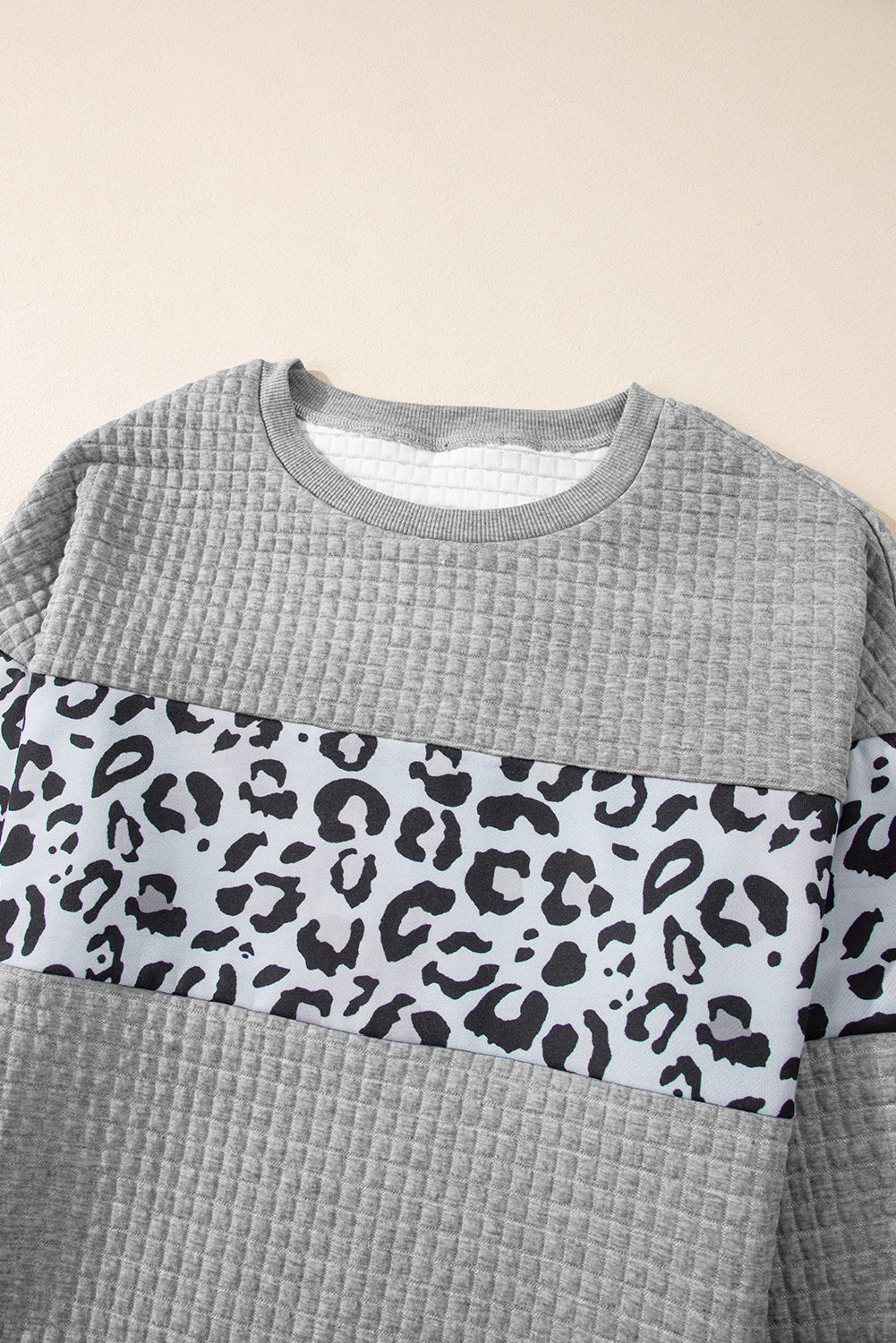 Leopard Quilted Patchwork Crew Neck Sweatshirt | Gray