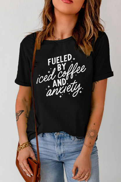 Fueled By Iced Coffee And Anxiety Graphic Tee | Black