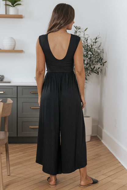 Open Back Wide Leg Jumpsuit | Black