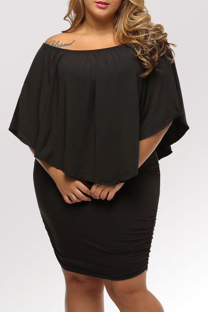 Plus size  Dressing Layered Black Mini Poncho Dress