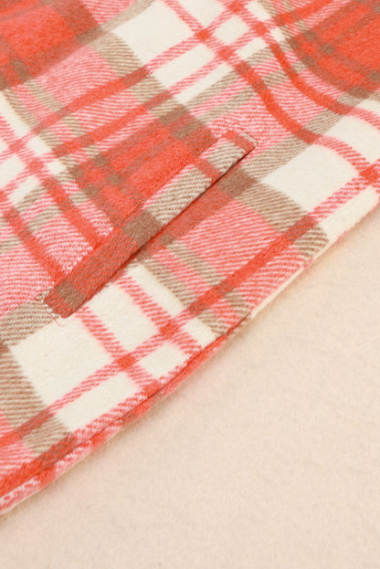 Fiery  Sherpa Sleeve Plaid Print Shacket | Red