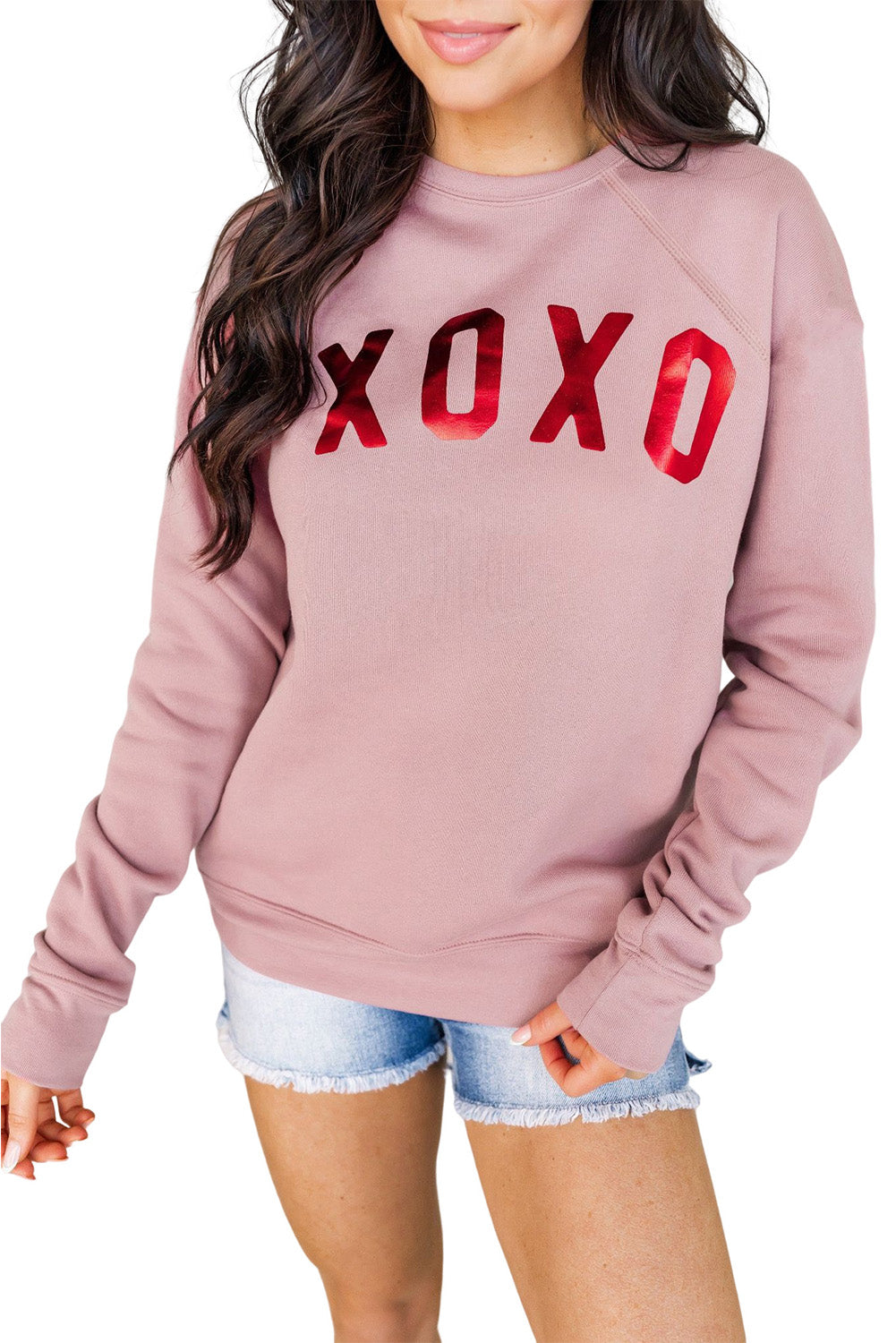 Xoxo Glitter Pattern Print Graphic Sweatshirt | Pink