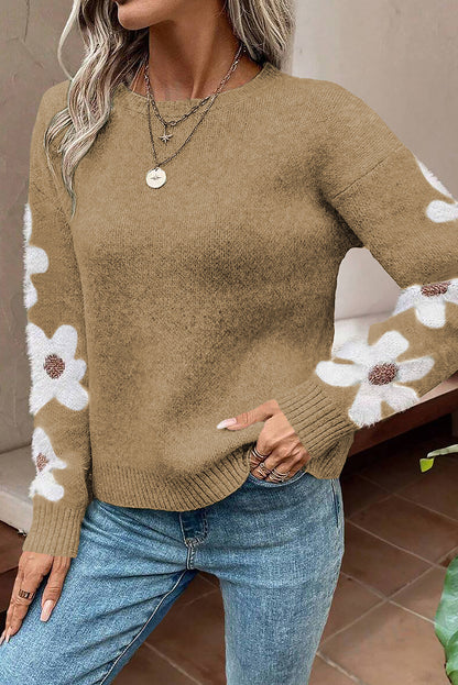 Flower Sleeve Drop Shoulder Sweater | Jet Stream