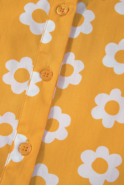 Flower Print Bracelet Sleeve Buttons Collared Maxi Dress | Yellow