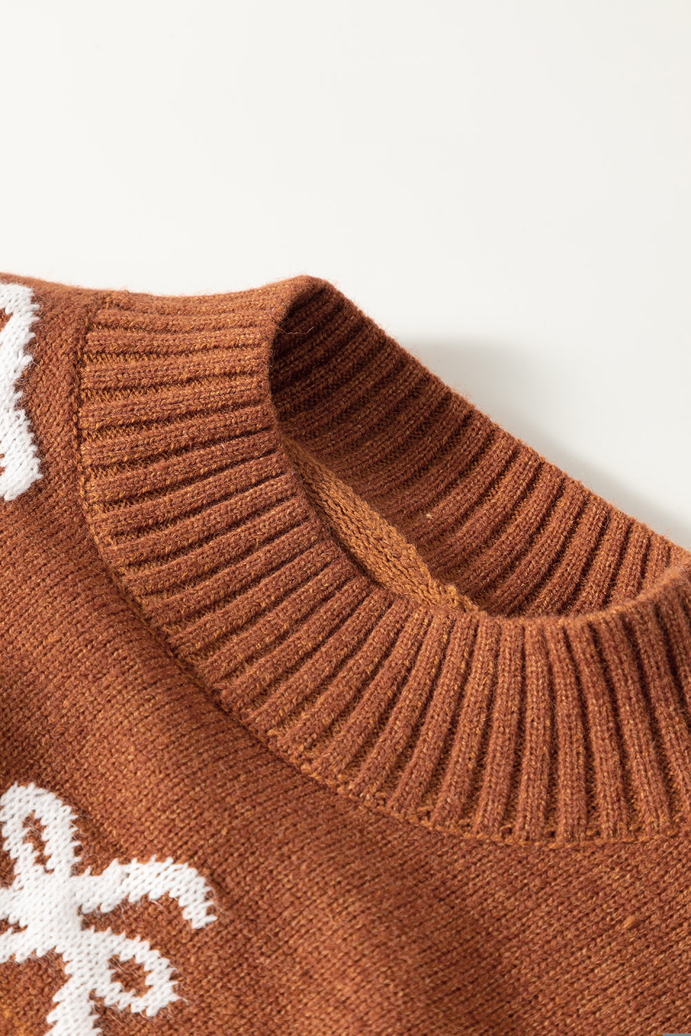 Floral Print Ribbed Trim Knitted Sweater | Chestnut