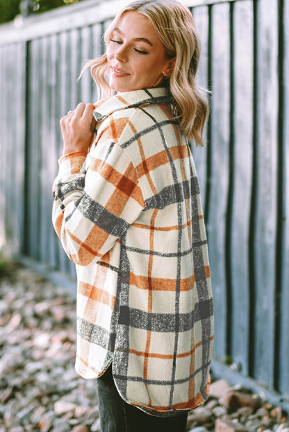 Plaid Print Turn Down Collar Buttoned Shacket | Yellow