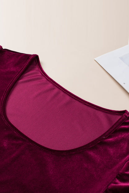 Velvet Bubble Sleeve U Neck Plus Size Top | Burgundy