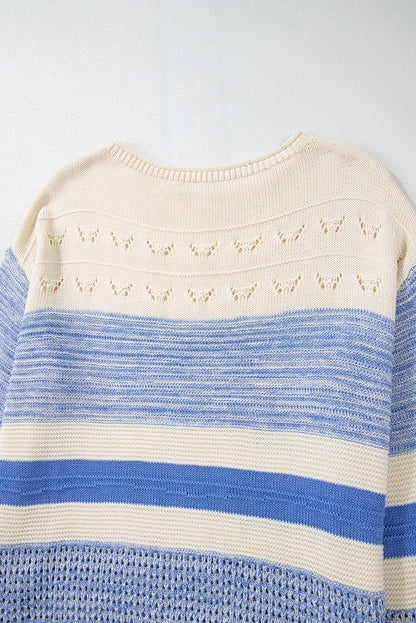 Open Stitch Puff Sleeve Sweater | Light Blue