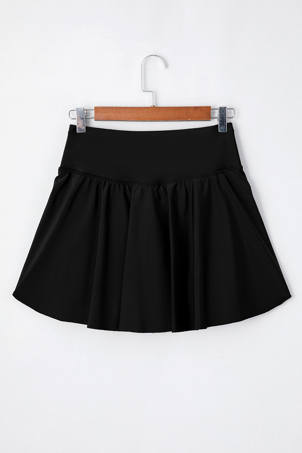 Solid Pocketed Crossover High Waist Swim Skort | Black