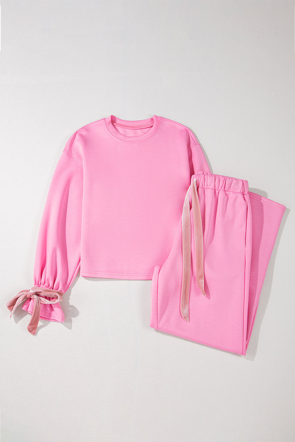 Solid Colour Drawstring Long Sleeve Top And Pants Set | Bonbon