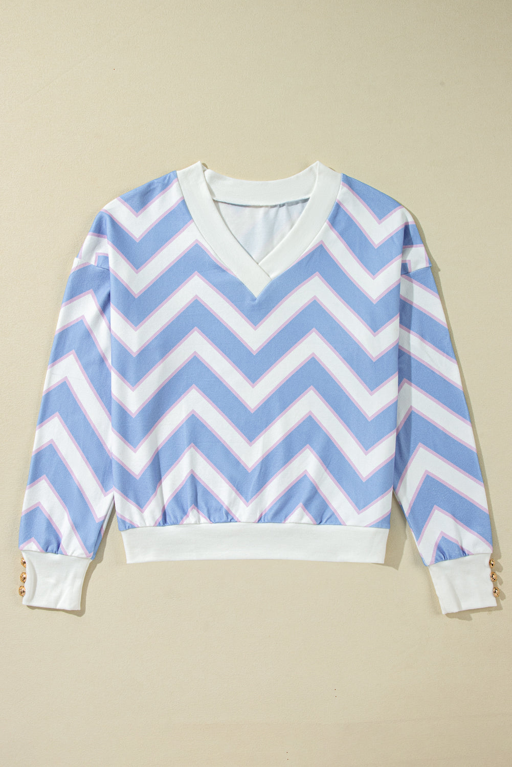 Zigzag Striped Print V Neck Oversized Top | Sky Blue