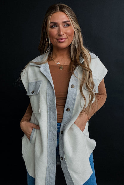 Flap Pockets Contrast Buttons Front Jacket Vest | Light Grey