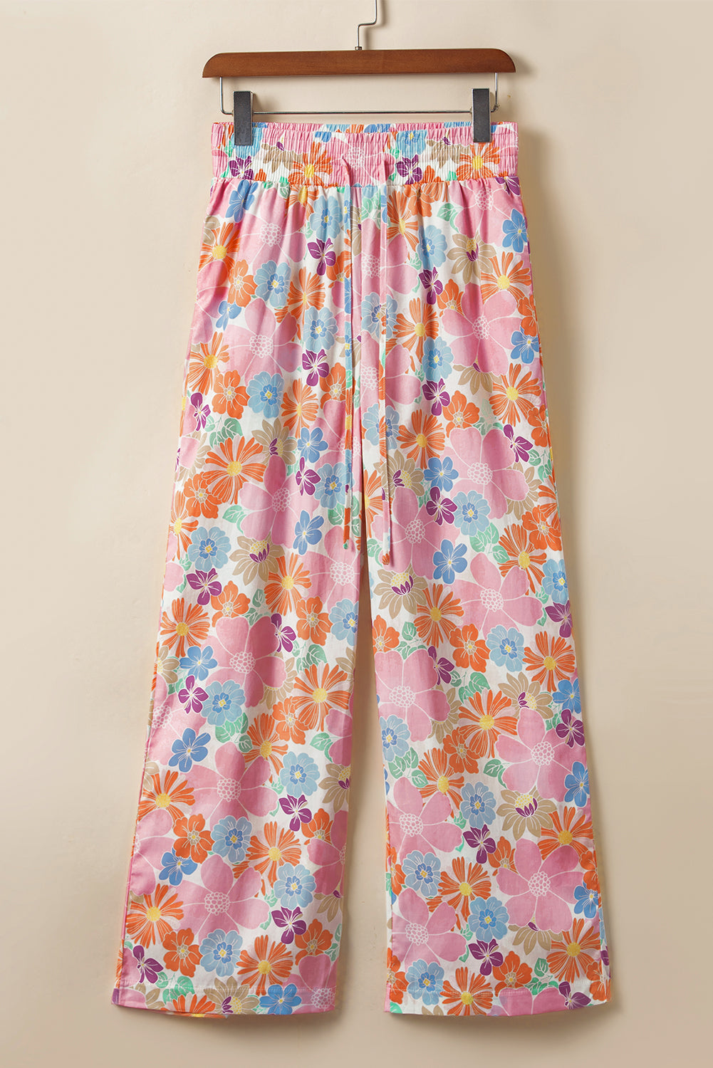 Floral Smocked Waist Loose Pants | Pink