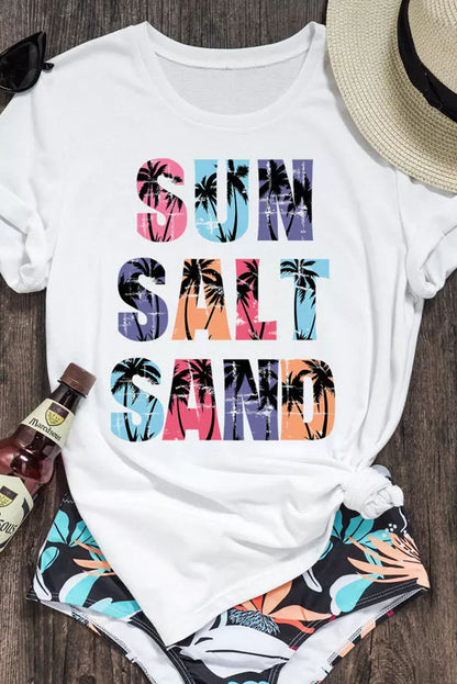 Coconut Tree Sun Salt Sand Graphic Tee | White