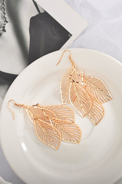 Hollow Out Leaves Plated Alloy Hook Earrings | Gold