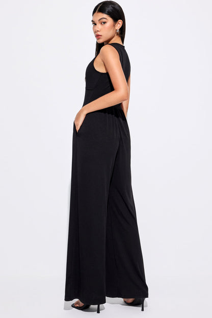 Cinched Waist Sleeveless Wide Leg Jumpsuit | Black