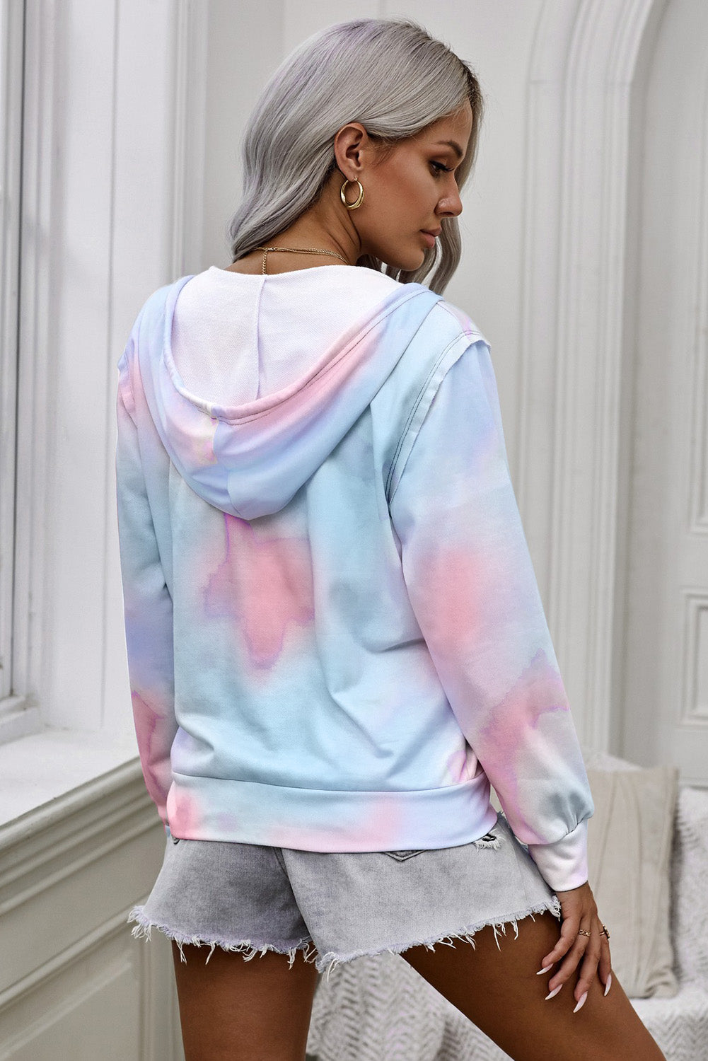 Tie-Dye Pocket Zip Up Hoodie | Sky Blue