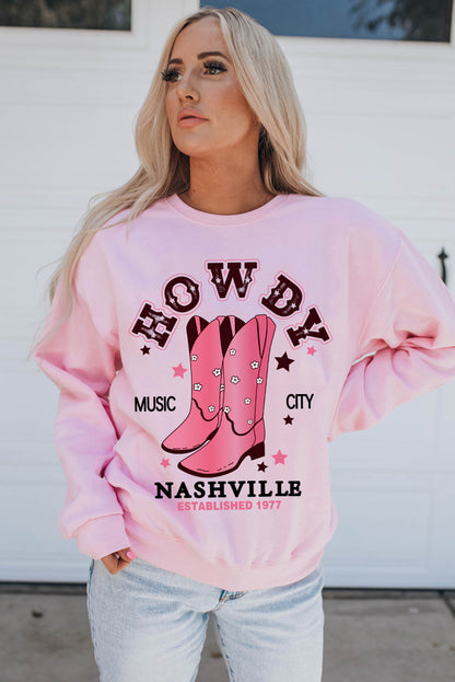 Howdy Nashville Vintage Western Graphic Sweatshirt | Pink